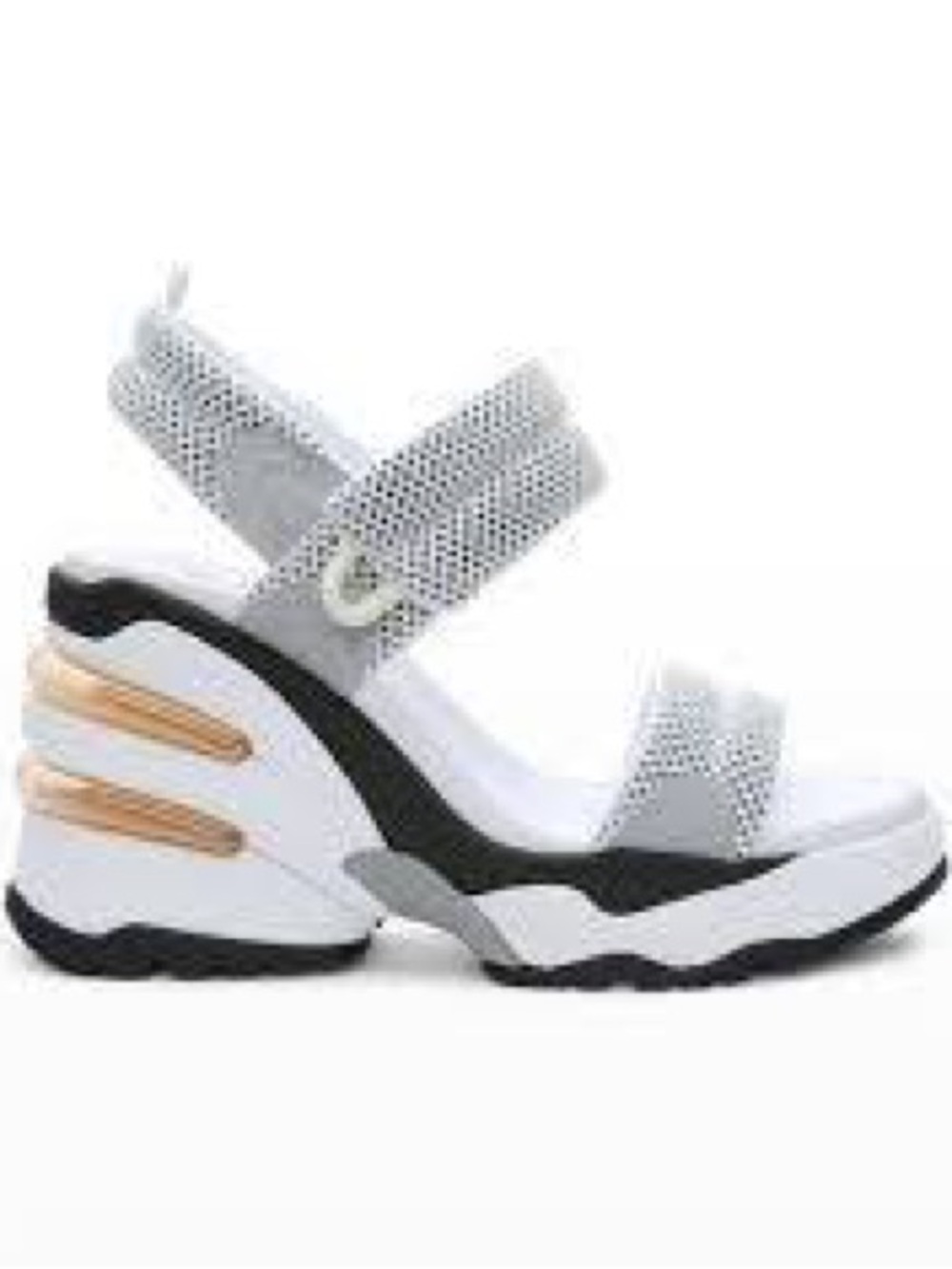 Ash White, Gray and Black Wedge Sport Sandals with Gold Accents